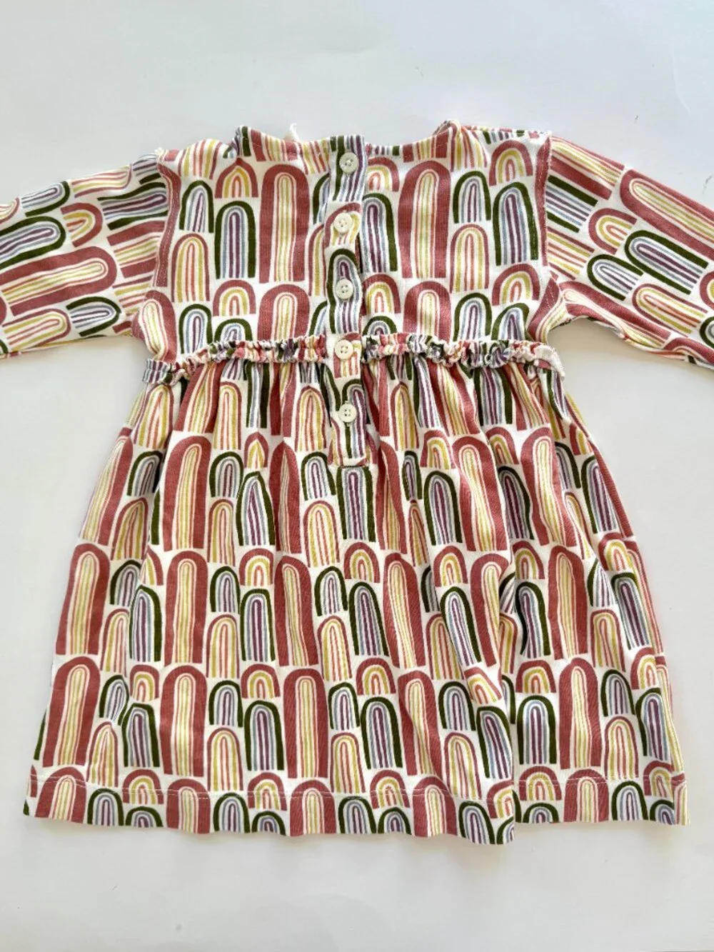 Kate Quinn Girls Rainbow Print Dress Long Sleeve 18-24m
